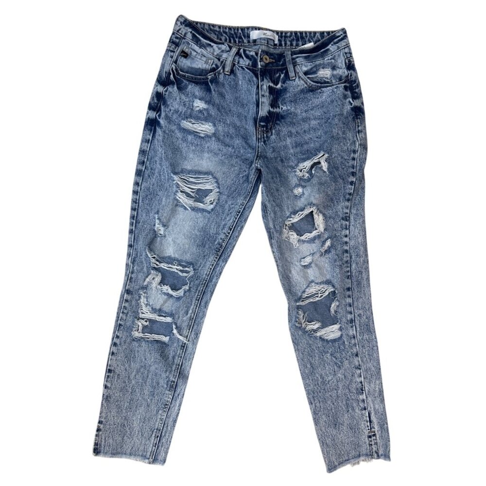 KanCan Womens High Rise Ripped Acid Wash‎ Jeans Size 5/26 Mom Jeans